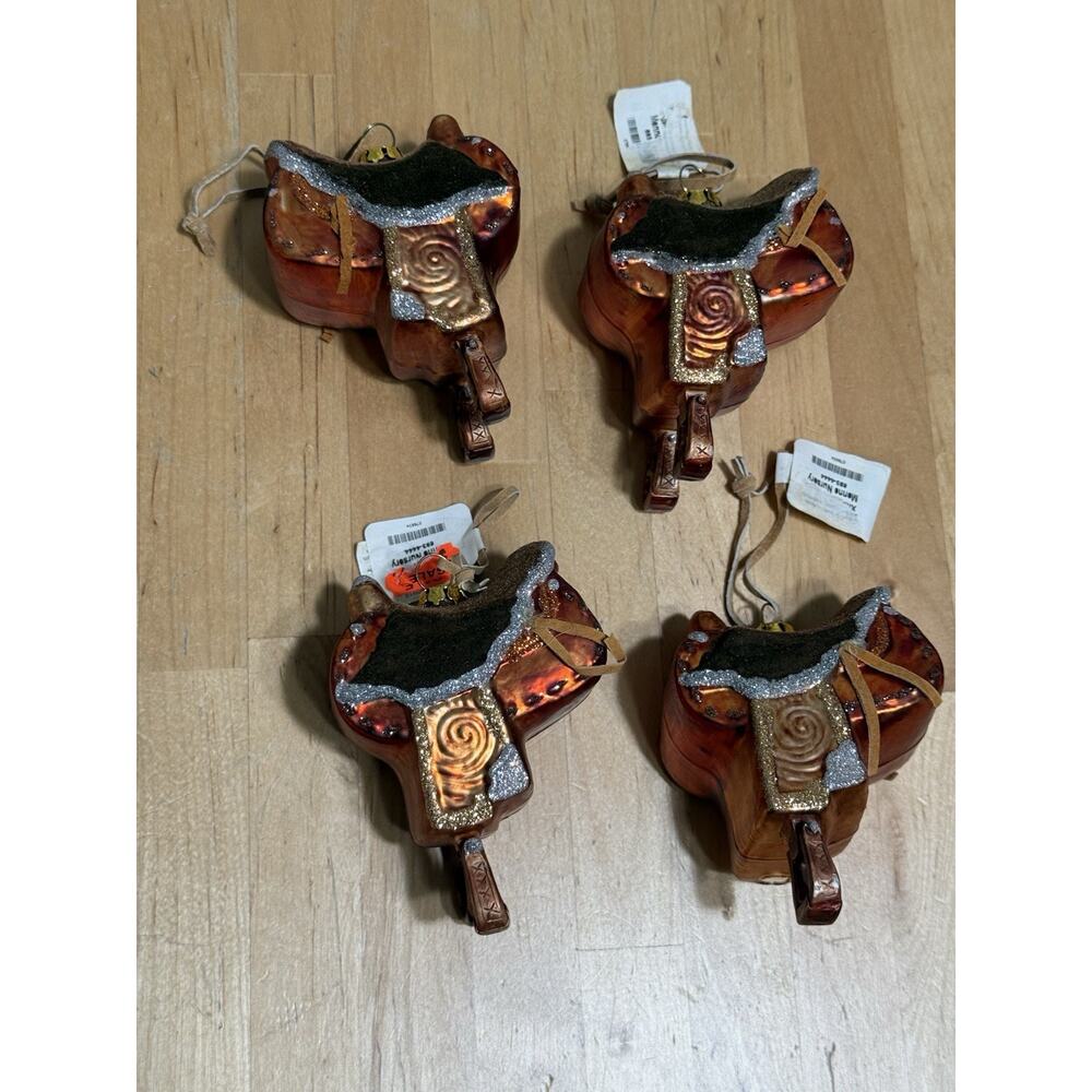 4x Horse Saddle Glass Ornament Americana Western NEW Read!
